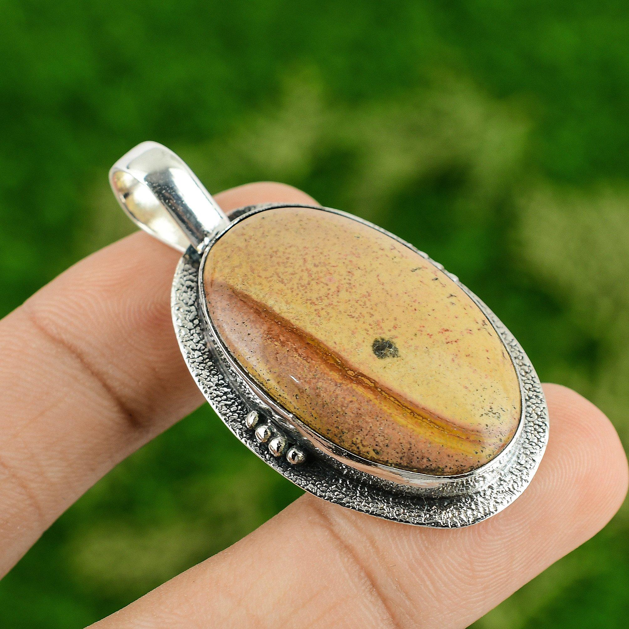 

Серебро 925 пробы Овальный Натуральный Пейзажный Яшма Безель Жена День Рождения Бохо Подвеска