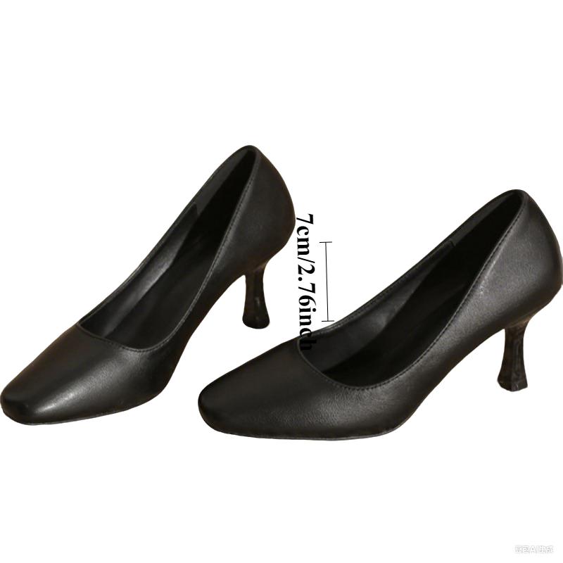 French High Heels Elegant Soft Leather Shoes Thin Heels That Don't Tire Your Feet Single Shoes with Shallow Square Toes All-match Commuter Shoes