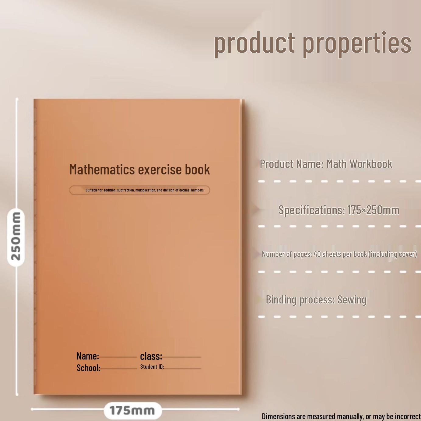 16K Math Practice Book: Grades 1-6 Primary School Math Operations on Thick Kraft Paper