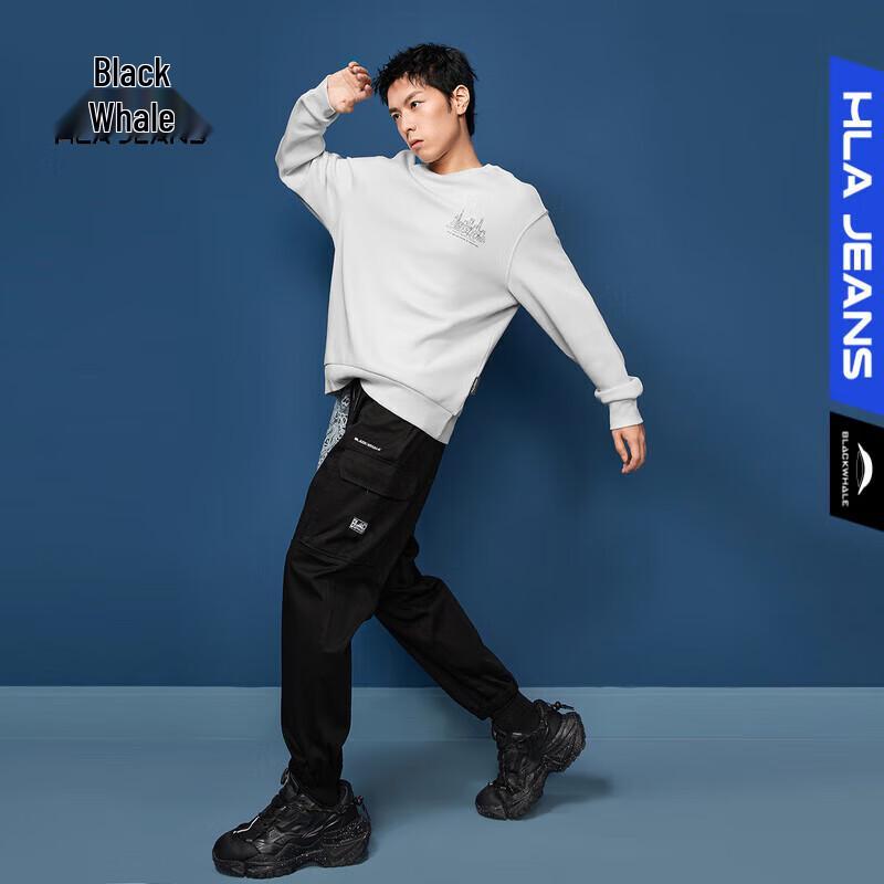 

HLA Black Whale Men s Printed Crew Neck Loose Sweatshirt 2XL