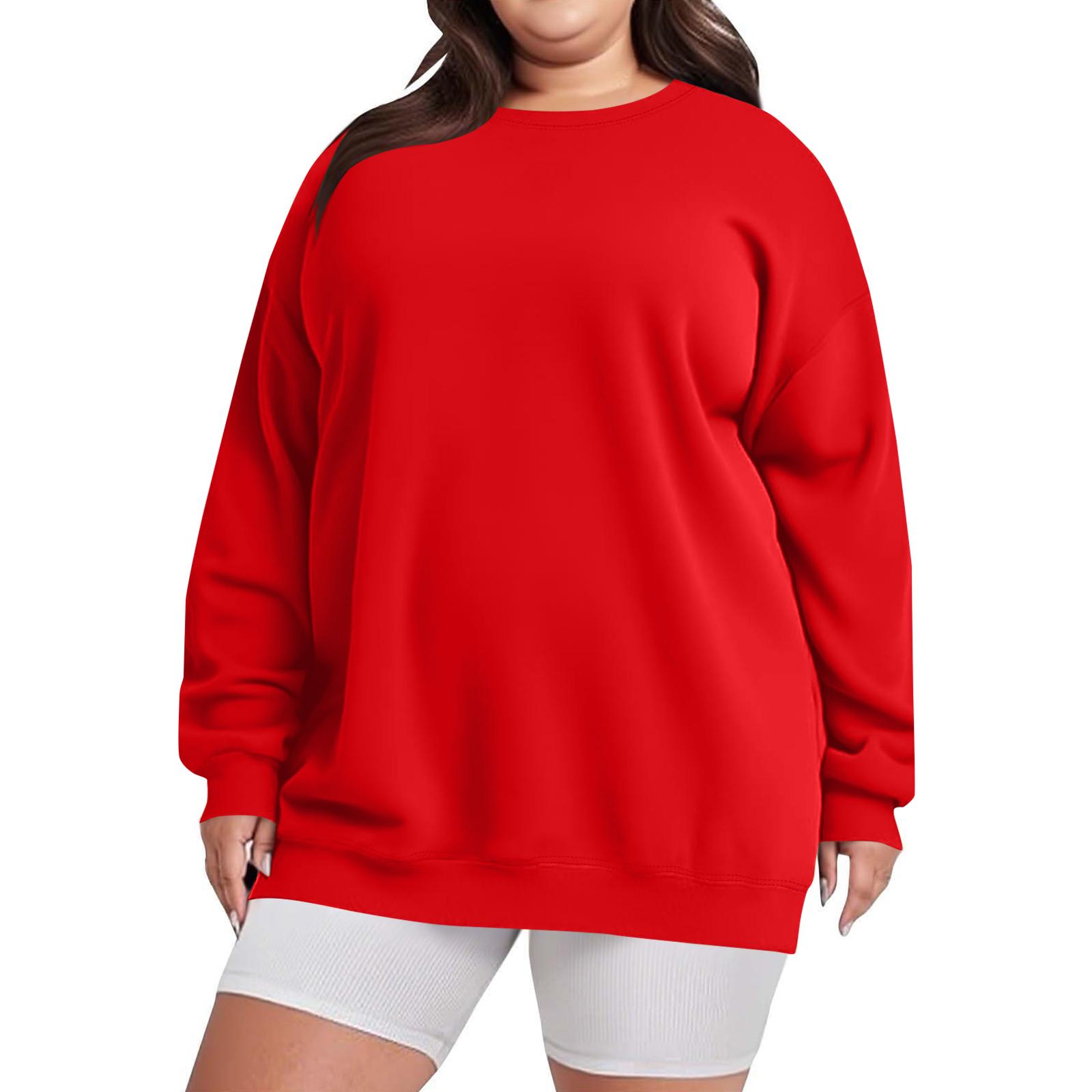 

Plus Size Sweatshirt For Women Oversized Crewneck Long Sleeve Pullover Tops XXXXL красный