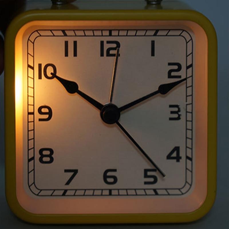 Square Metal Alarm Clock Snooze and Battery Operated Night Light Desk Clock for Bedroom Travel Kitchen Kid Room Hotel