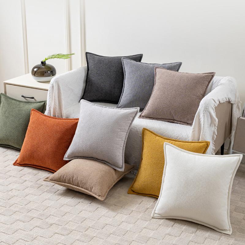Solid Plush Square Throw Pillow Cover With Piped Edge For Sofa Bed Office Living Room Home Decor