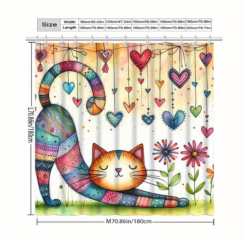 Colorful Patchwork Cat Shower Curtain - Creative Heart Design Area Art - Bathroom Decor Home Artistic Whimsical Cat Curtain
