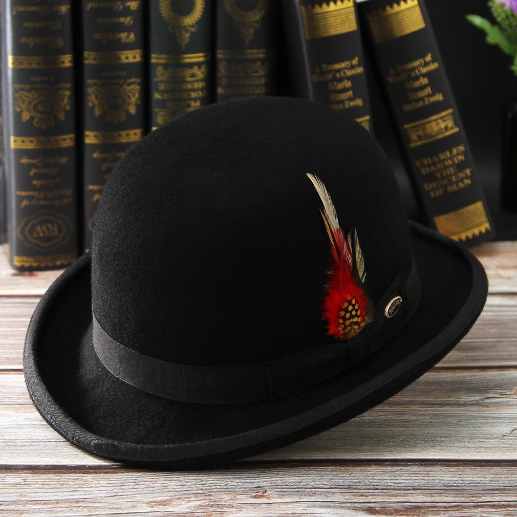 

Men top hat Wool Bowler Hat Derby Hat Autumn Winter Vintage British Style Jazz Cap Presidential Hat 11 cm high magician hat M 56-58
