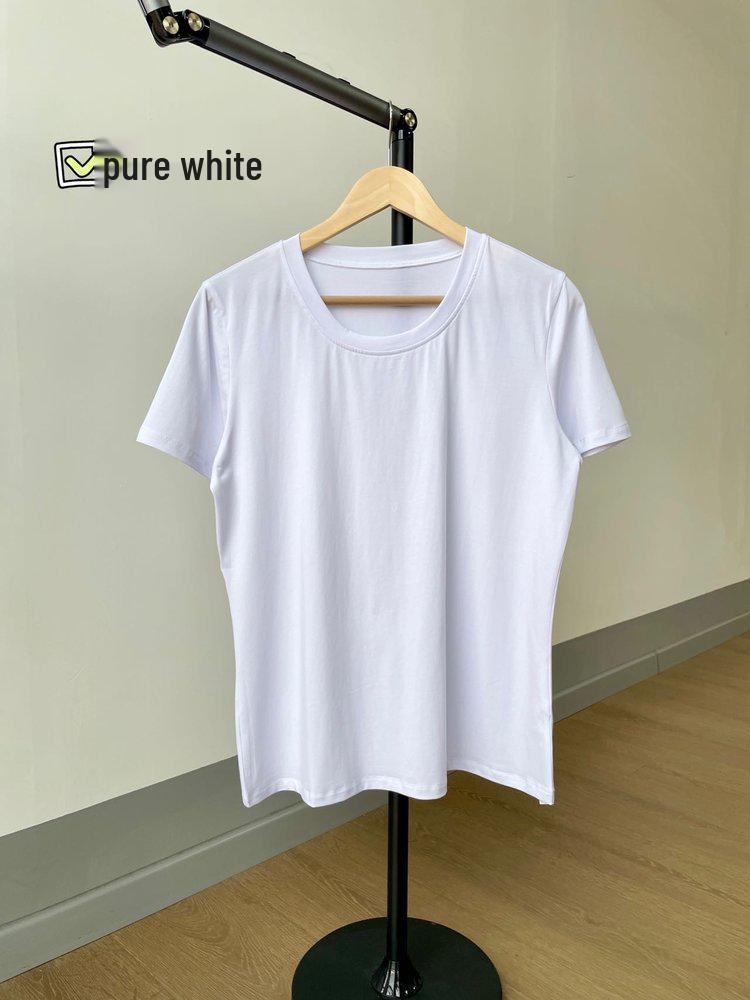 

Женская антибактериальная однотонная футболка с круглым вырезом и коротким рукавом 5A для весны/лета XXL [130-150 jin]