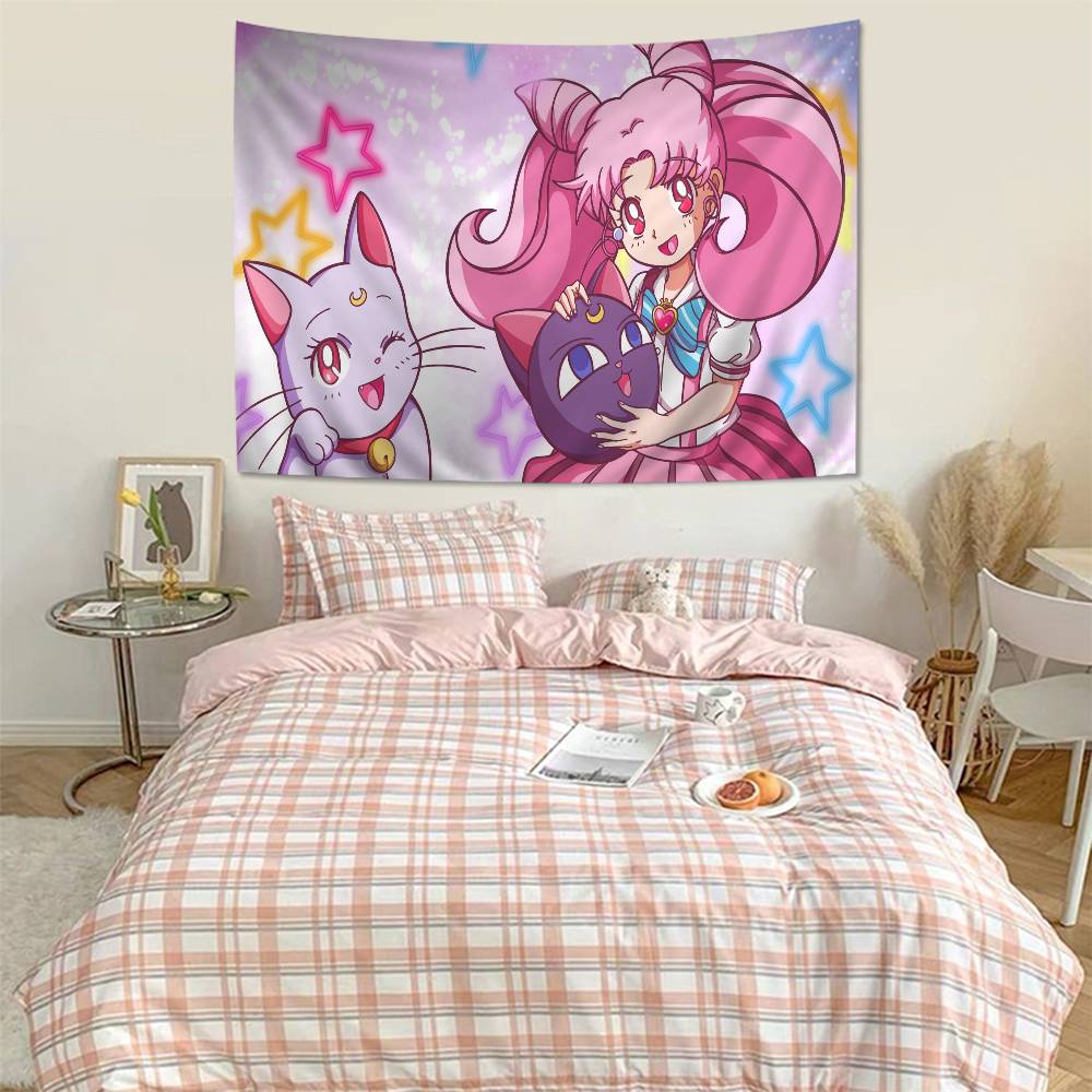 SSailores Cute Girl Moon Colorful Tapestry Wall Hanging Hanging Tarot Hippie Wall Rugs Dorm Wall Art Decor