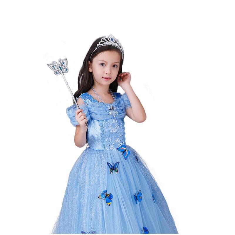 Cinderella Halloween Dress for Girls One-Shoulder Princess Tutu Gown with 12 Butterfly Clips