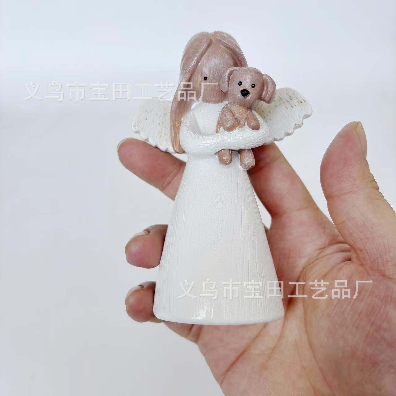 Imitation wood carving angel dog holding resin ornament office bedroom three-dimensional creative decoration crafts