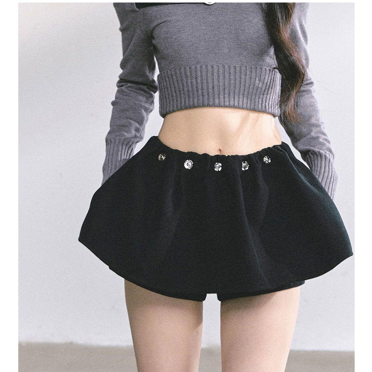 

French Retro Woolen Fluffy Spicy Girl Skirt: Spring Style, Slimming, Anti-exposure, for Slightly Chubby Pear Shapes S (30-40 kg) чёрный