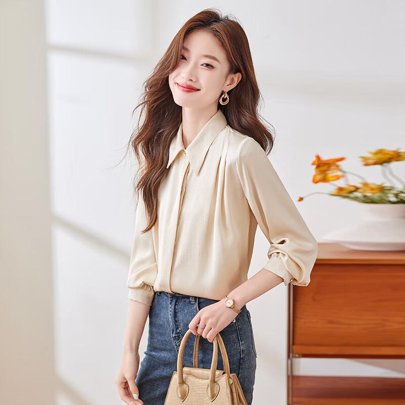 Women's French Pointed Collar Long Sleeve Blouse