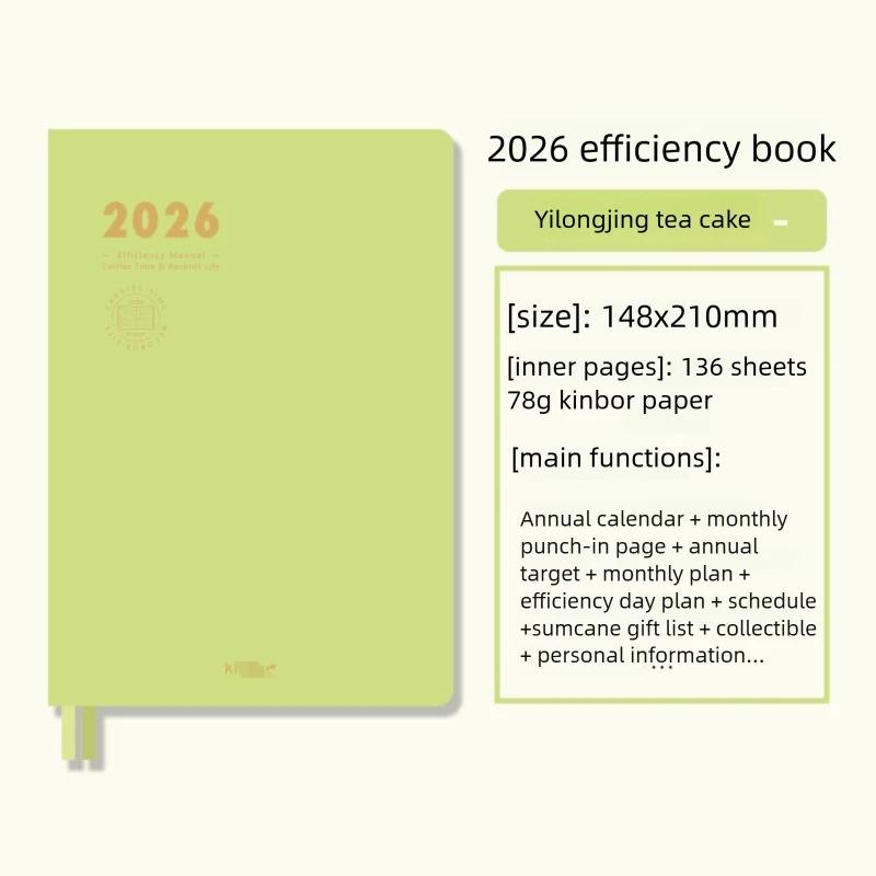 2026 Schedule Notebook Soft Leather Cover A5 Efficiency Manual Self-discipline Two Days Per Page Daily Planner Agenda