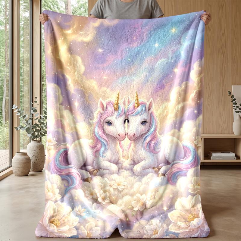 Fantasy Unicorn Art Theme Blanket Lightweight Warm Flannel Blanket Decorative Throw Blanket for Home Decoration