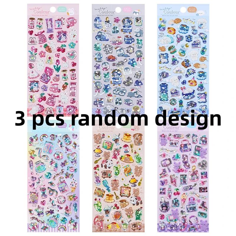 3 Pcs/6pcs Colorful Sweet Candy Pets Cartoon Crystal Stickers Scrapbooking Diy Journal Cute Sticker Stationery Decor School Gift