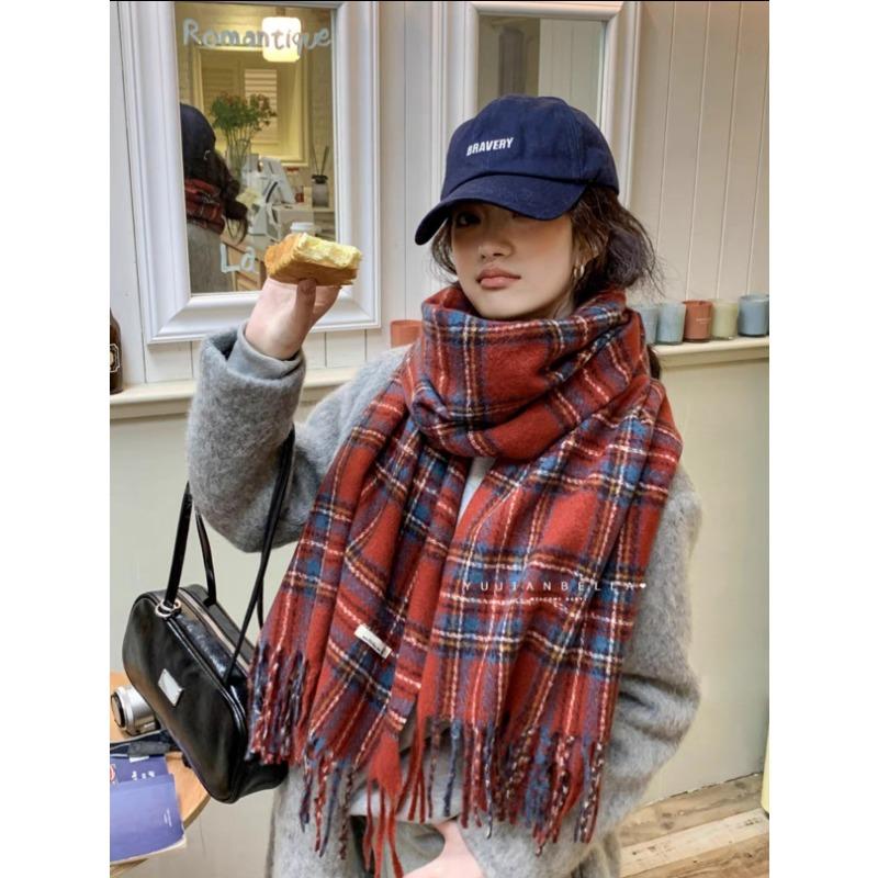 Versatile Christmas Knitted Wool Red Scarf Deer Elk Print Snowflake Warm Personality Couple Scarf Student