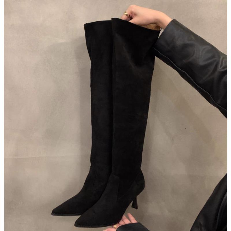 Fashion Autumn Winter Fashion Slim Knee High Boots Women Sexy Pointed Toe Low Thin Heel Shoes Female Long Booties Zapatos De Mujer