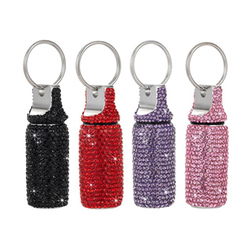 Keychain Pill Box Small Travel Pill Case Organizer Crystal Diamond Medicine Bottle Pill Bottle Keychain