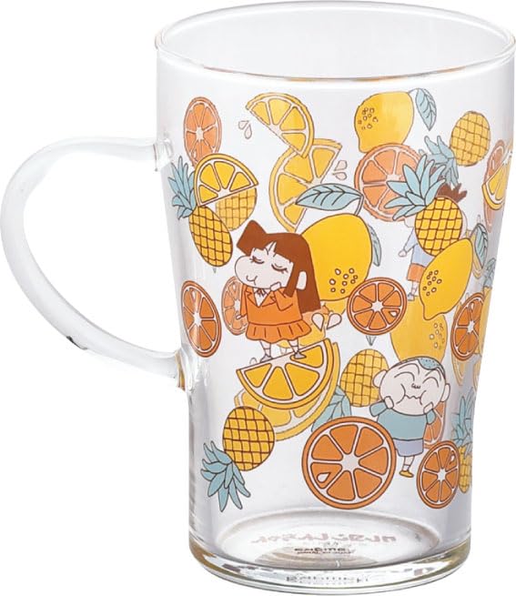 Crayon Glass 8 x Exciting Fruit Made in Shin-chan Heat-Resistant Mug, 350ml, Diameter Approx. 12cm, Adventure, Goods, Tableware, Design, Yellow,