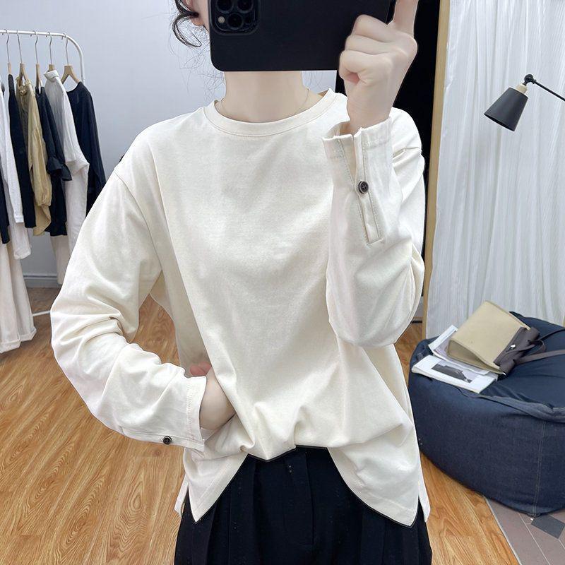 

Plus Size Slit Cuff Long Sleeve T-shirt - Women s Autumn Loose Slimming Base Layer Top Three Extra Large (3XL)