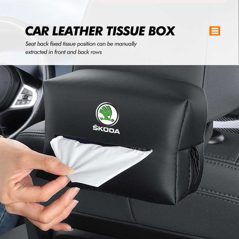 VIJT4 Car Tissue Box Cover Seat Back Hanging Type Tissue Storage Case For Skoda S Kodiaq Octavia 2 3 Yeti Karoq Rapid Fabia VII VRS