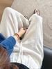 2026 Summer Women's White Wide-Leg Linen Pants - Old Money Style, Thin, Loose, Floor-Length, Washed Cotton
