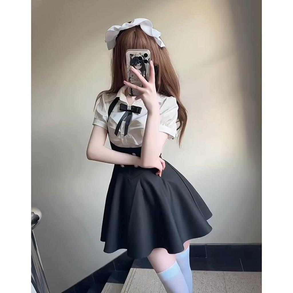 Uroczy zestaw składający się z i szelek Ten zestaw zawiera mini szorty a Mori Girl i wysoki stan dla eleganckiego [LAVASEON] Produkowana masowo, 2-częściowa sukienka,