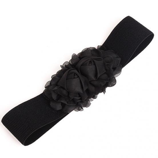Women Girl Fashion Wide Stretch Elastic Waist Belt Solid Color Flower Waistband KTB