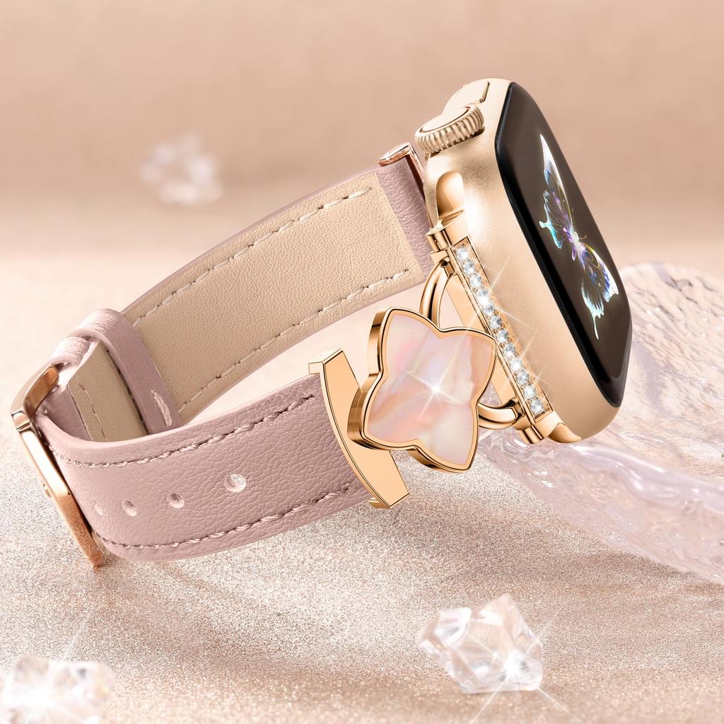 Watch Band For Apple Watch Series 10 Ultra 8 9 8 7 SE 6 5 4 3 2 1 46mm 49mm 45mm 44mm Four-Pointed Star Adjustable Genuine Cow Leather Strap