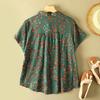 Vintage Floral Print Women's T Shirt Summer Fashion Short Sleeve Pocket Loose Casual Blouse Female Bohemian Soft Thin Daily