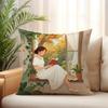Pc D Flat (Pillow Not Included) Woman Reading Window Autumn Leaves Cushion Cover Short Plush Cozy Home Decor Pillow Case