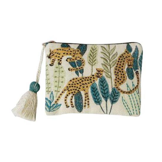 

Leopard Embroidery Pouch White M26-1459