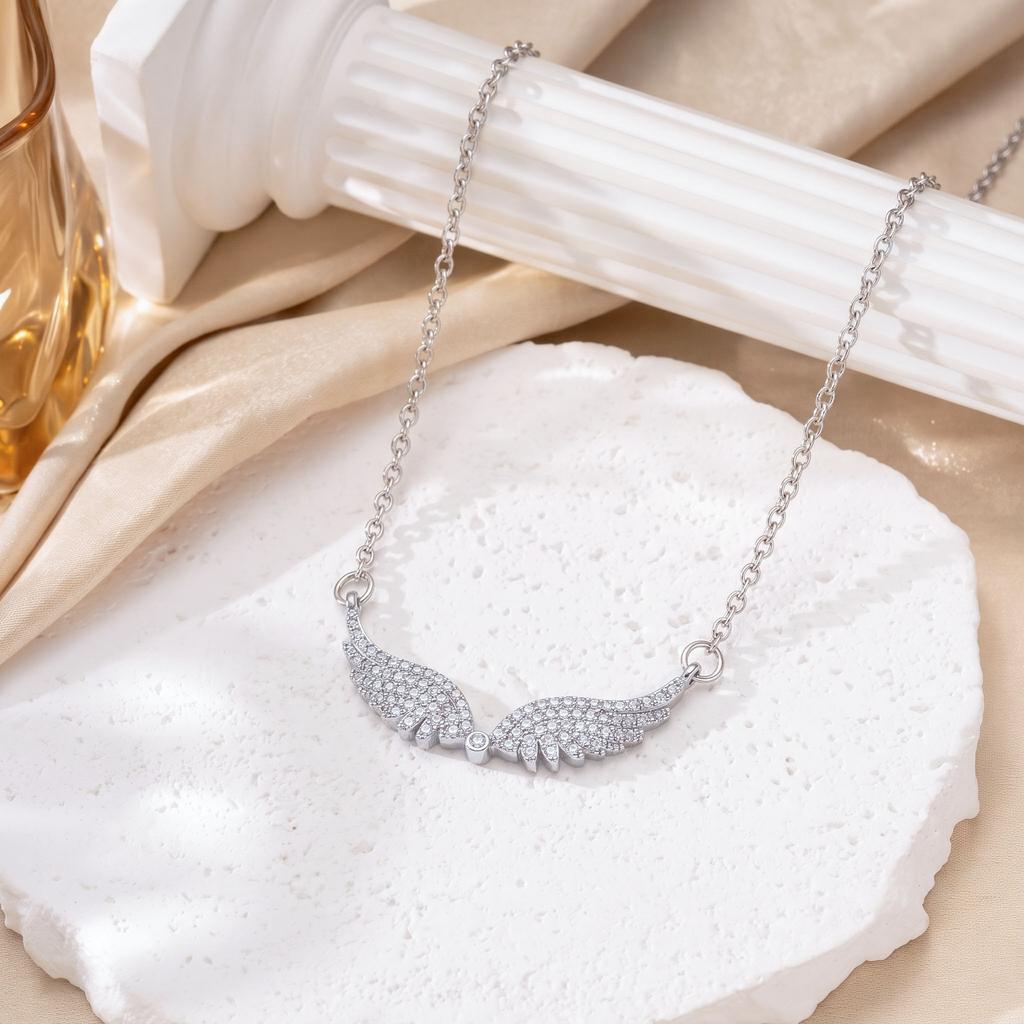 Collar Luz de Lujo Alas de Ángel Cadena para Clavícula Nicho Premium Alas Completamente Diamantadas Temperamento Versátil para el Trabajo Diario Cadena para el Cuello de Mujer