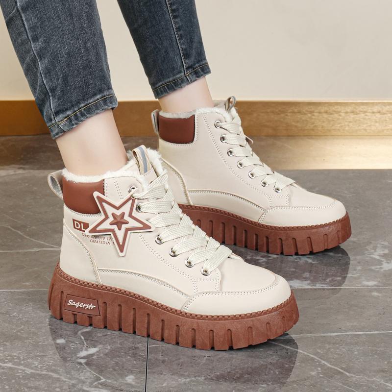 34-42 Kadın Kış Büyük Beden Moda Kalın Taban Ekstra Polar Yalıtımlı Pamuklu Botlar Kar Botları Yüksek Bilekli Pamuklu Ayakkabılar