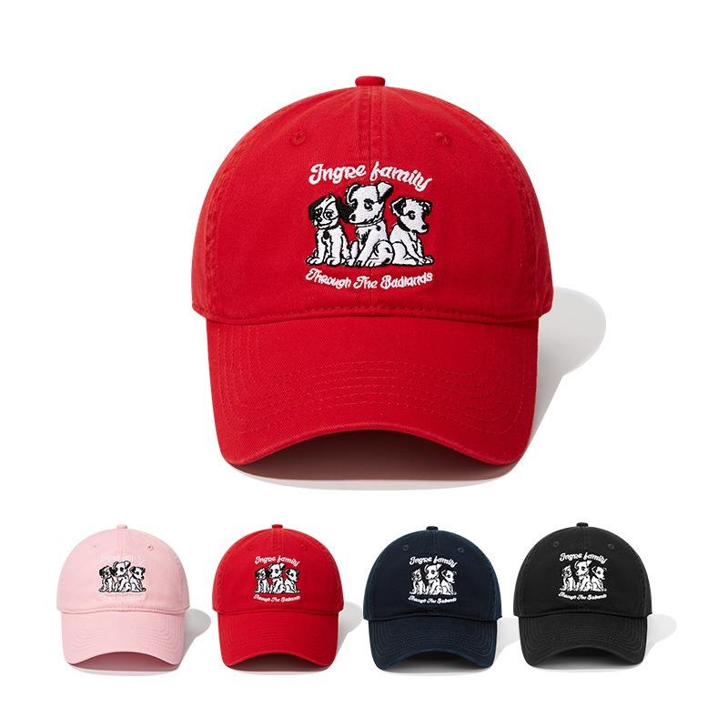 Baseball cap cute puppy embroidery retro red versatile visor production big head circumference cap