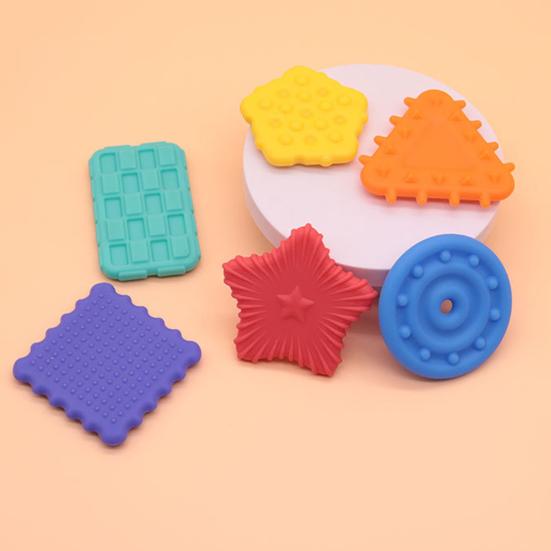 Silicone Sensory Stone Fidget Toy Portable Travel Anxiety Stress Relief Square Rectangle Triangle Round Star Textured Worry Stone Toy