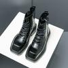 Fashion Fashion Retro Men Square-Toe Leather Boots Lace-up Motorcycle Boots Dress Shoes Luxury Thick Soled Boots Cowboy Boots Quality