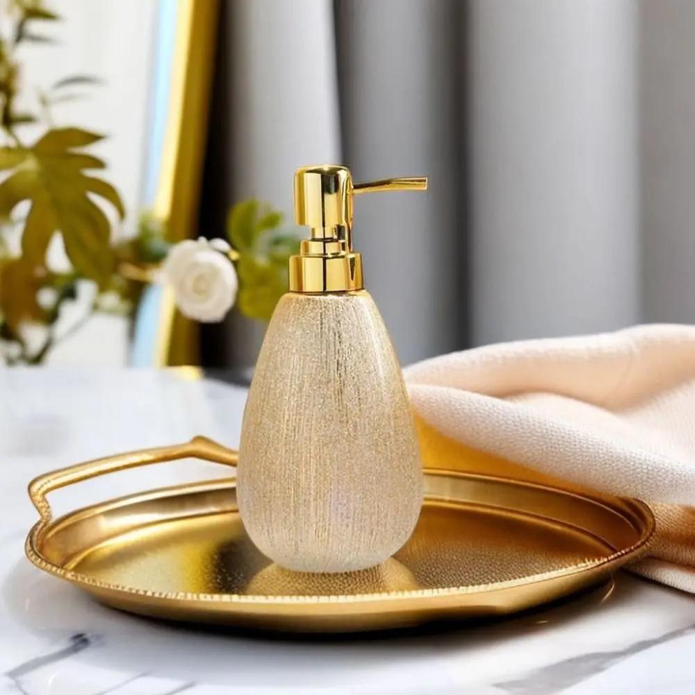 Nordic Hand Sanitizer Dispenser for Liquid Soap Golden Ceramic Liquid Soap Dispenser Body Wash Refill Bottle Bathroom Accessorie