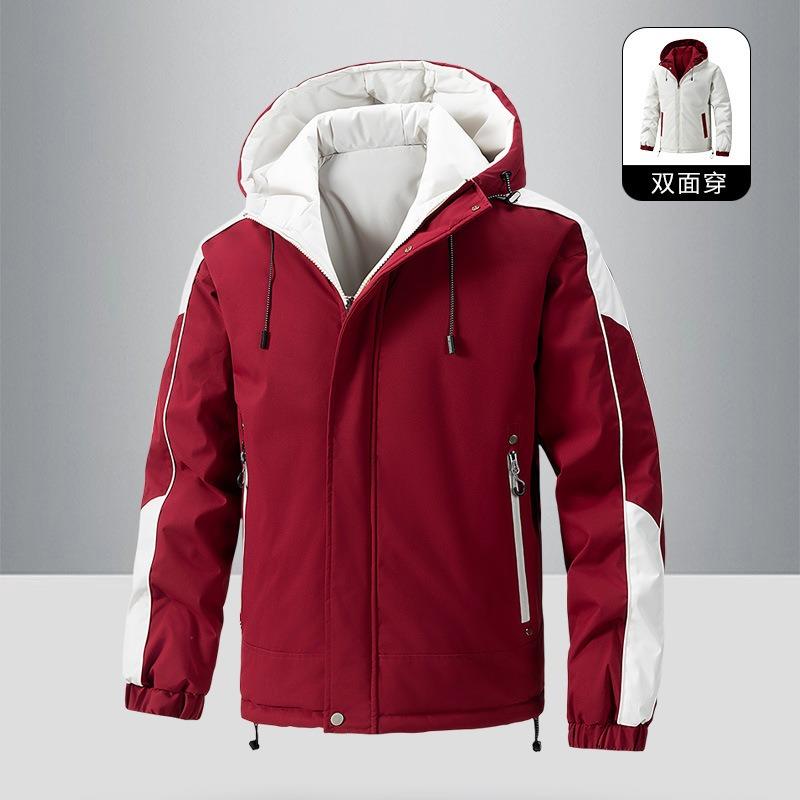 

Double-sided cotton-padded men s autumn and winter thickened warm cotton jacket high-quality trendy men s hooded jacket XXXXL червоний