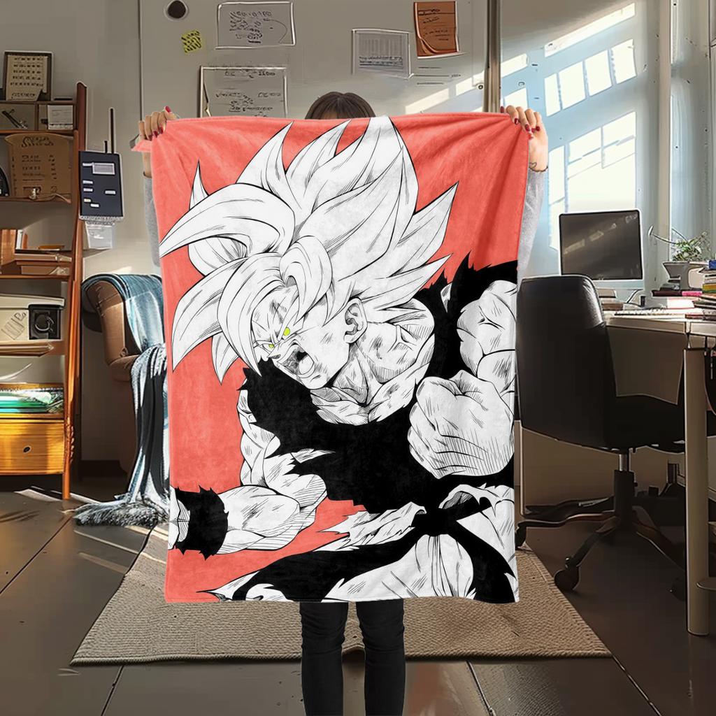1PC Vegito Print Flannel Blanket, High quality All Seasons, Home Decor, Warmth and Comfort, Perfect for Christmas Gifts