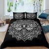 Gothic Skul Soft Duvet Cover Set, Death Moth Plus Flowers Warm Comforter Cover King Personalized Skeleton Bones Beding Sets Black Cream