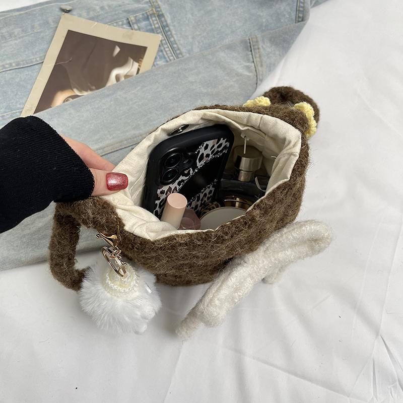 Girl Cute Little Satchel Bow Cartoon Fashion Korean Version Women's Mobile Phone Bag Felt Christmas Japanese Messenger Bag