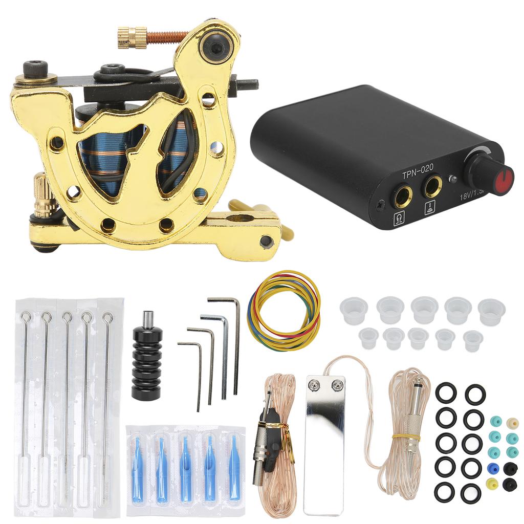Coil Tattoo Machine Set Power Supply Clip Cord Foot Pedal Needle Grommet Novice Tattoo Kit