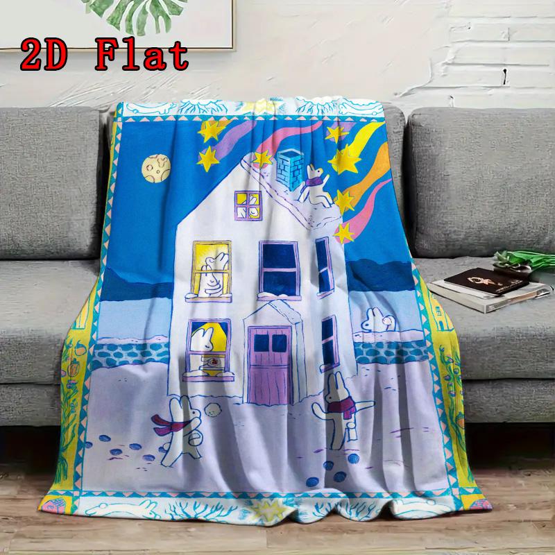 Cute rabbit 2D Flat Pattern Flannel Blanket High quality All Seasons Warmth and Comfort Perfect for Christmas Gifts.PMT0914404