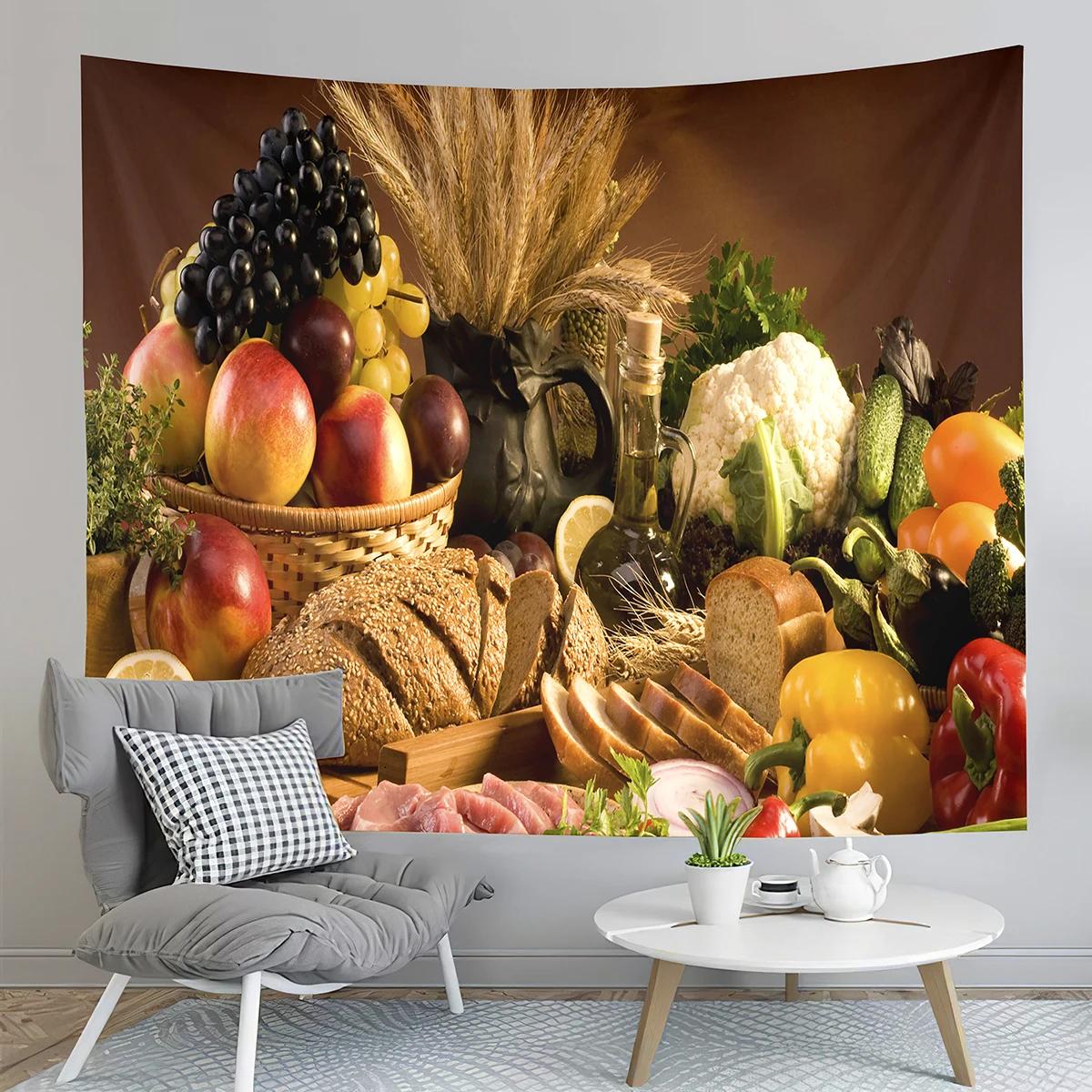 

Гобелен с фруктами и овощами, зеленый салат, виноград, клубника, настенное искусство для спальни 230x180cm