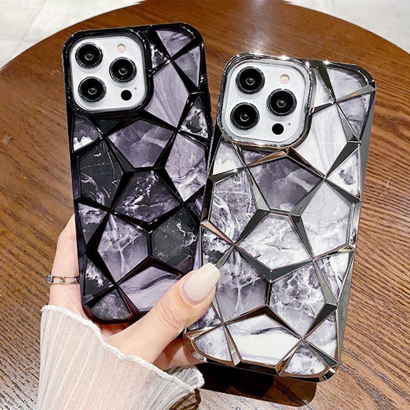Applicable To Apple 16 Mobile Phone Case Electroplated Marble Iphone15Promax Protective Case Silicone 14 Luxury