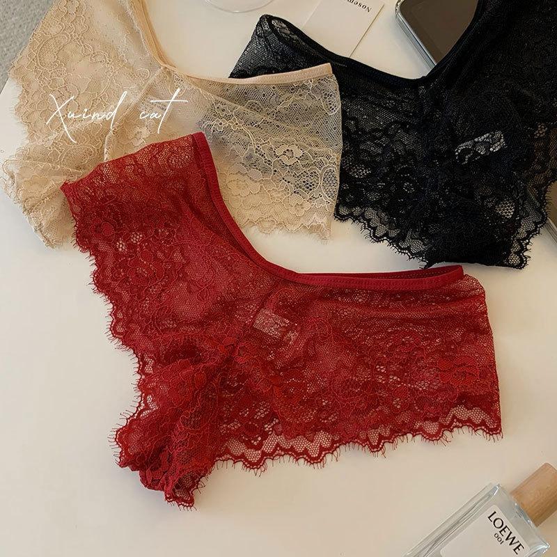 Ladies Seductive Lace Sexy Low Waist Cross Pure Desire Safety Pants Panties