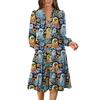 Women's V-Neck Flowing Layered Bohemian Long Sleeve Halloween Print Dress