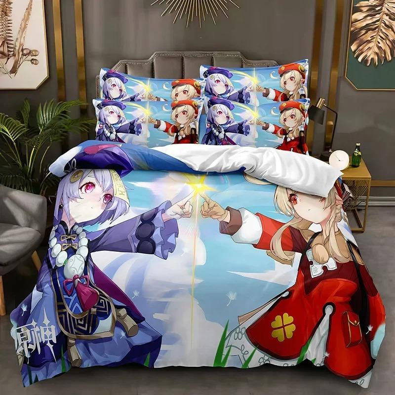 G-Genshin Impact Game Gamer Cartoon Comforter Bedding Set,Duvet Cover Bed Set Quilt Cover Pillowcase,King Queen Size Bedding Set