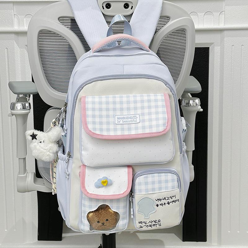 New schoolbag female Japanese ins cute dopamine contrasting color college style primary and secondary school students multi-compartment backpack