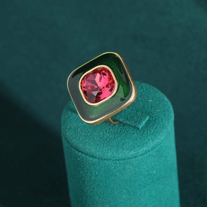 Комплект украшений из зеленой эмали и розового кварца в стиле «Богема» (Ожерелье, Серьги, Браслет) - Золото